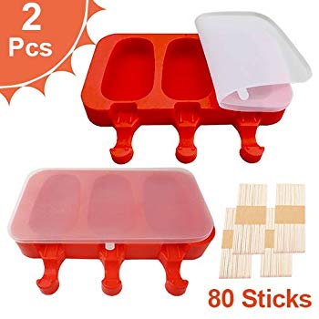for DIY Ice Cream Silicone Ice Pop Molds 3 Cavities Homemade Ice Cream Mold with 100 Wooden Sticks 2 Pack Popsicle Molds with Lids Rabbit + Snowman